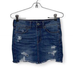 American‎ Eagle Blue Denim Mini Skirt Distressed
